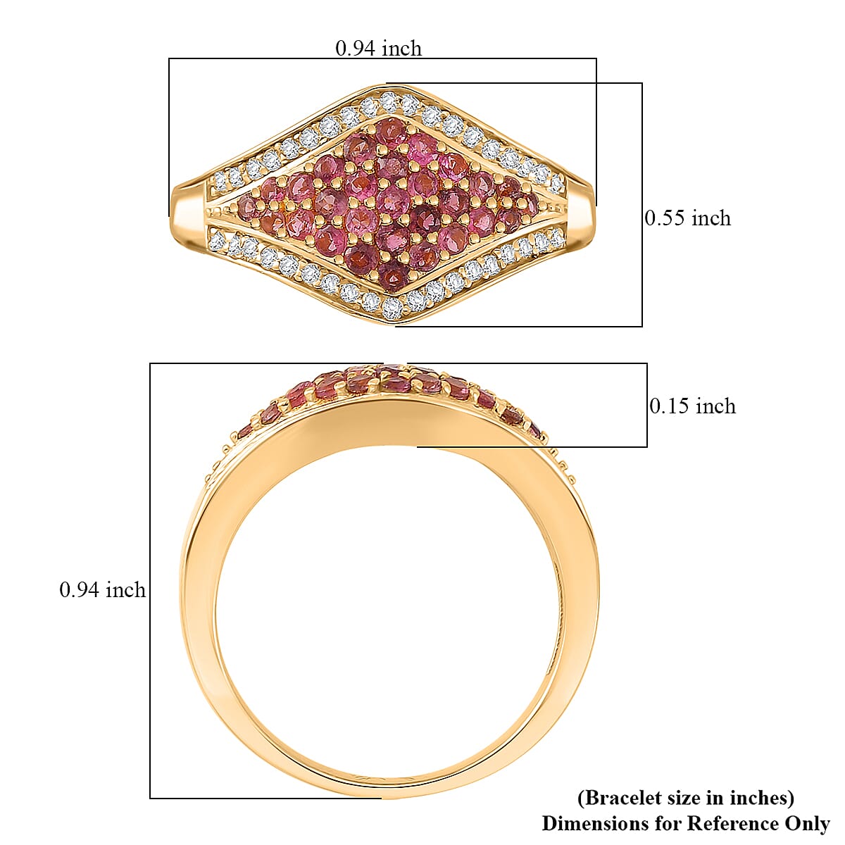 D'Joy Ouro Fino Rubellite, White Zircon Ring in 18K Vermeil YG Over Sterling Silver 1.00 ctw (Size 7.0) image number 5