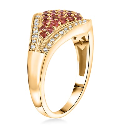 D'Joy Ouro Fino Rubellite, White Zircon Ring in 18K Vermeil YG Over Sterling Silver (Size 10.0) 1.00 ctw
