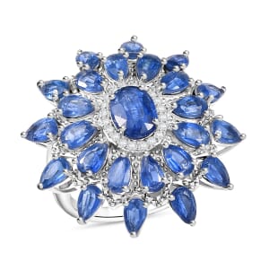 D'Joy Kashmir Kyanite and White Zircon 8.30 ctw Celestial Bloom Ring in Rhodium Over Sterling Silver (Size 10.0)