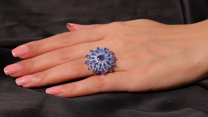 Premium Kashmir Blue Kyanite and White Zircon 8.30 ctw Ring in Rhodium Over Sterling Silver (Size 10.0)