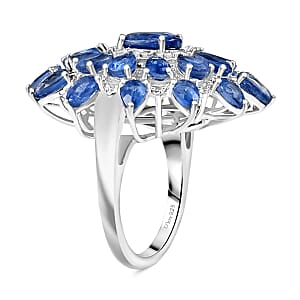 D'Joy Kashmir Kyanite and White Zircon 8.30 ctw Celestial Bloom Ring in Rhodium Over Sterling Silver (Size 10.0)