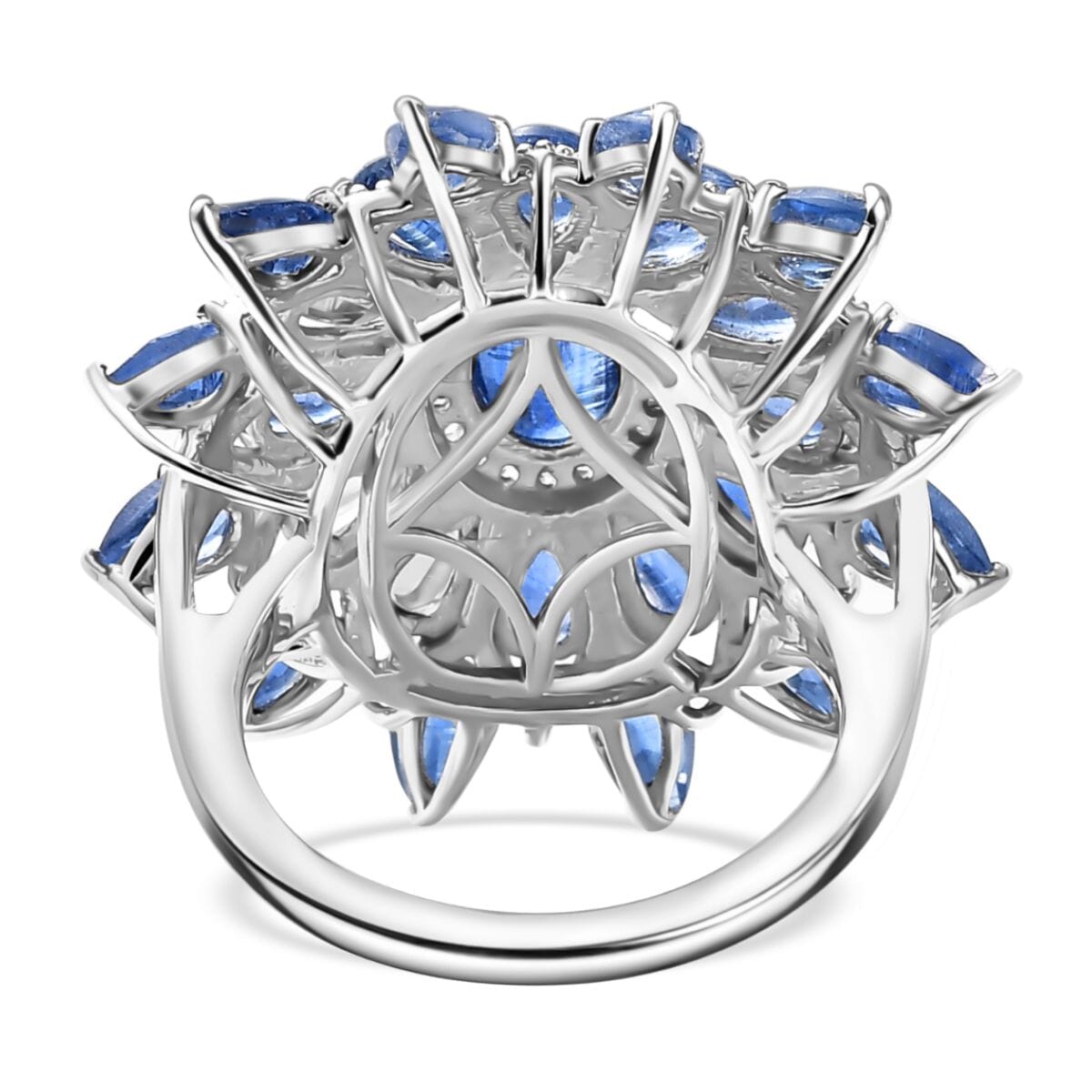 D'Joy Kashmir Kyanite and White Zircon 8.30 ctw Celestial Bloom Ring in Rhodium Over Sterling Silver (Size 10.0) image number 4