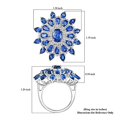 D'Joy Kashmir Kyanite and White Zircon 8.30 ctw Celestial Bloom Ring in Rhodium Over Sterling Silver (Size 10.0)