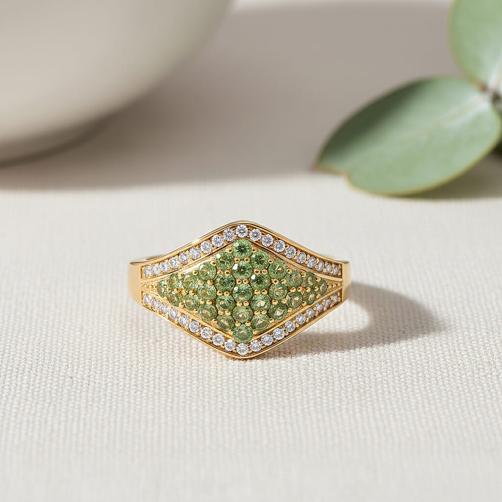 D'Joy Ouro Fino Rubellite, White Zircon Ring in 18K Vermeil YG Over Sterling Silver (Size 10.0) 1.00 ctw
