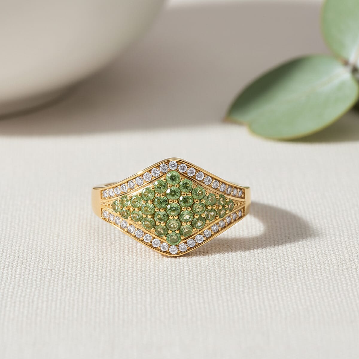 D'Joy Tsavorite Garnet, White Zircon Ring in 18K Vermeil YG Over Sterling Silver 1.00 ctw (Size 7.0) image number 1