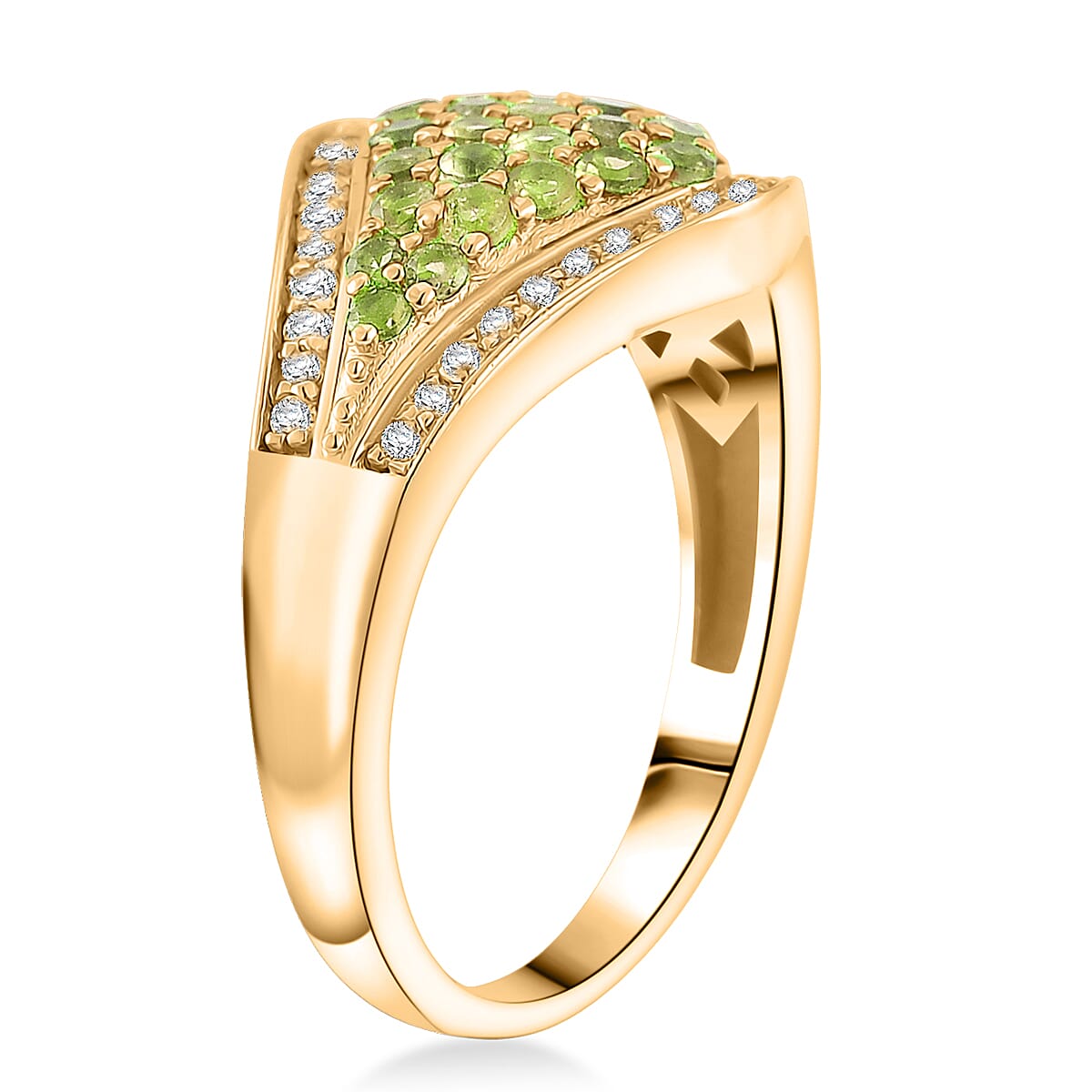 D'Joy Tsavorite Garnet and White Zircon 1.00 ctw Ruyi Glass Footbridge Ring in 18K Vermeil Yellow Gold Over Sterling Silver (Size 7.0)