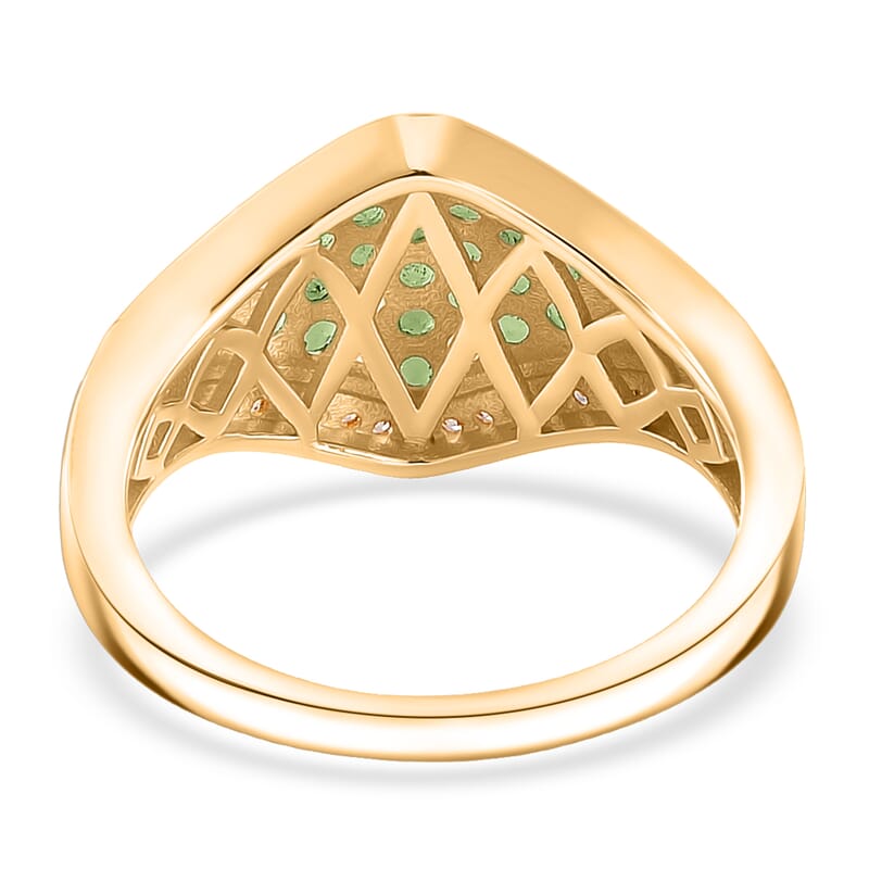 D'Joy Tsavorite Garnet and White Zircon 1.00 ctw Ruyi Glass Footbridge Ring in 18K Vermeil Yellow Gold Over Sterling Silver (Size 7.0)