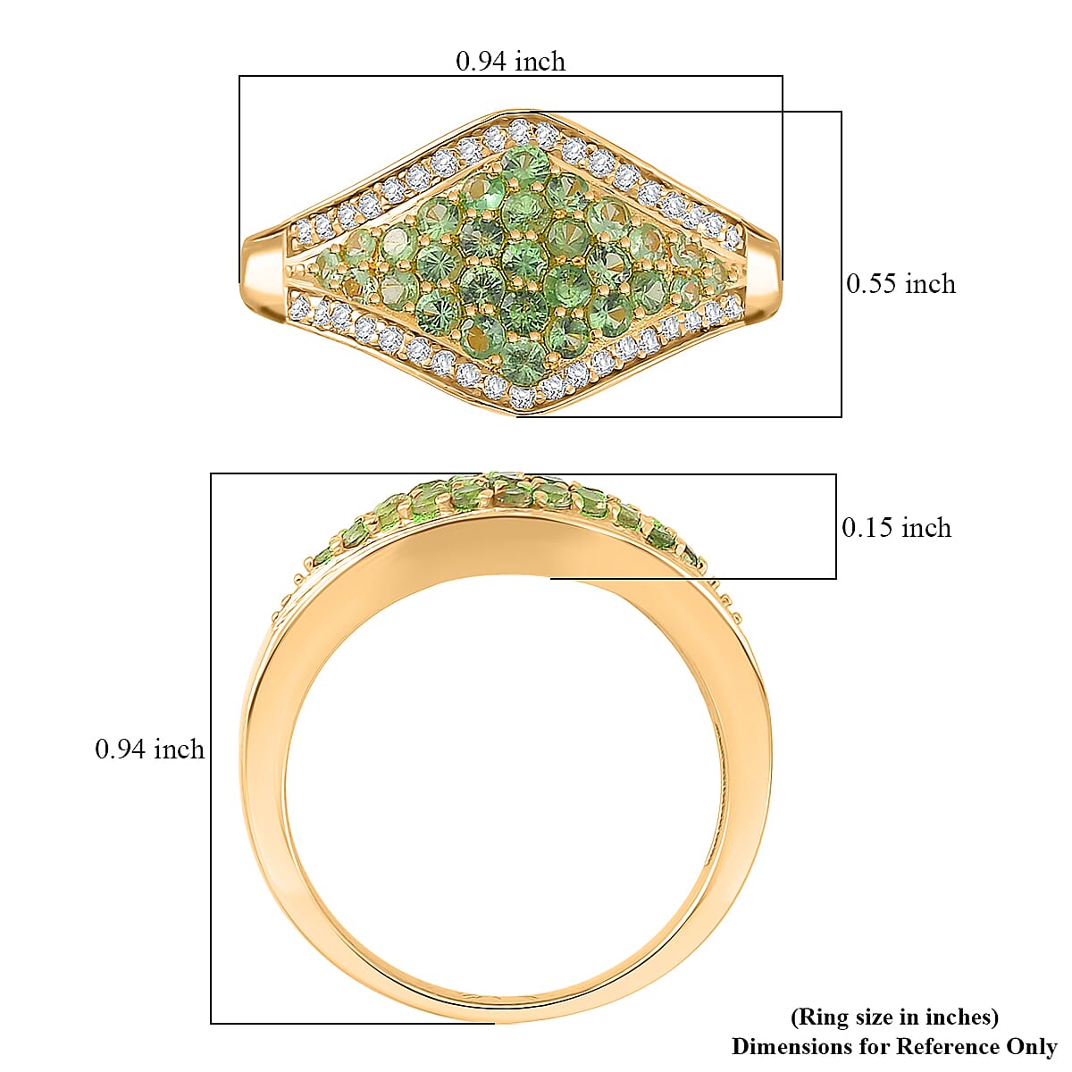 D'Joy Tsavorite Garnet, White Zircon Ring in 18K Vermeil YG Over Sterling Silver 1.00 ctw (Size 7.0) image number 5