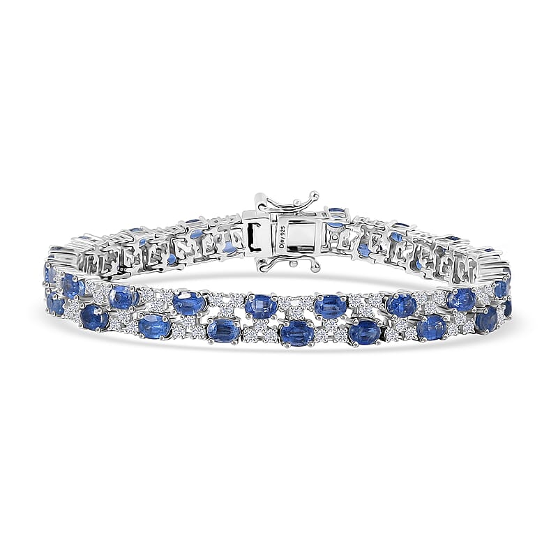 D'Joy Kashmir Kyanite and White Zircon 11.50 ctw Celestial Symphony Bracelet in Rhodium Over Sterling Silver (6.50 In)