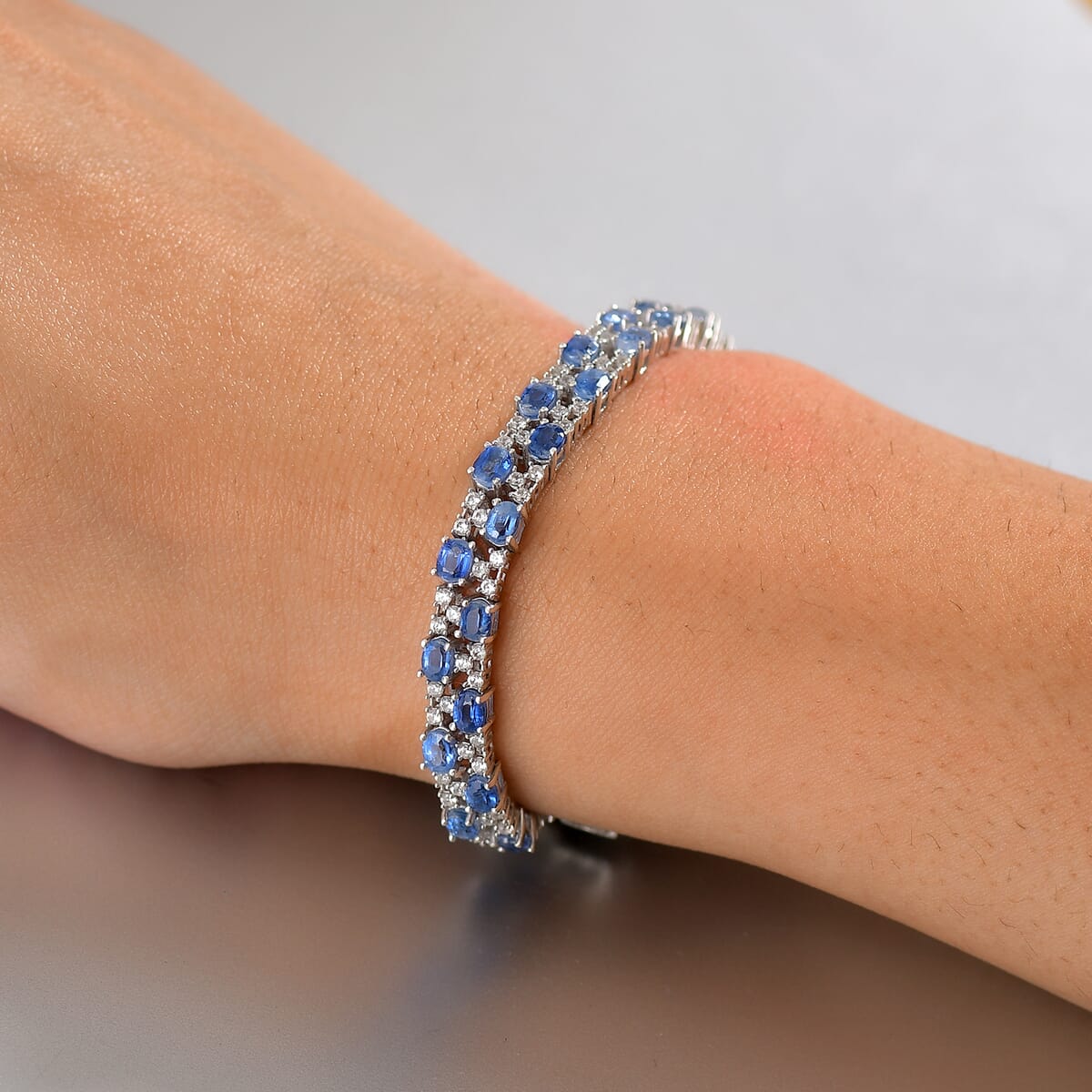 D'Joy Kashmir Kyanite and White Zircon 11.50 ctw Celestial Symphony Bracelet in Rhodium Over Sterling Silver (6.50 In) image number 2