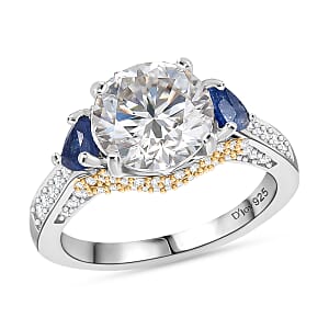 D'Joy Heart and Arrow Cut Moissanite and Masoala Sapphire 4.10 ctw Ring in 18K Vermeil YG and Rhodium Over Sterling Silver (Size  10.0)