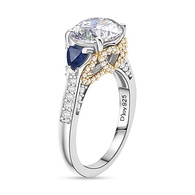 D'Joy Heart and Arrow Cut Moissanite and Masoala Sapphire 4.10 ctw Ring in 18K Vermeil YG and Rhodium Over Sterling Silver (Size  10.0)