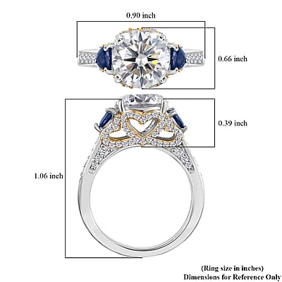 D'Joy Heart and Arrow Cut Moissanite and Masoala Sapphire 4.10 ctw Ring in 18K Vermeil YG and Rhodium Over Sterling Silver (Size  10.0)