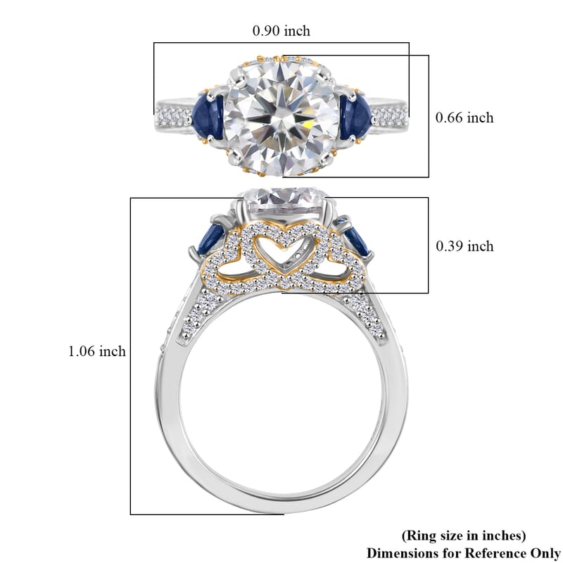 D'Joy Heart and Arrow Cut Moissanite and Masoala Sapphire 4.10 ctw Ring in 18K Vermeil YG and Rhodium Over Sterling Silver (Size  10.0)