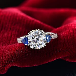 D'Joy Heart and Arrow Cut Moissanite and Masoala Sapphire 4.10 ctw Ring in 18K Vermeil YG and Rhodium Over Sterling Silver (Size  9.0)