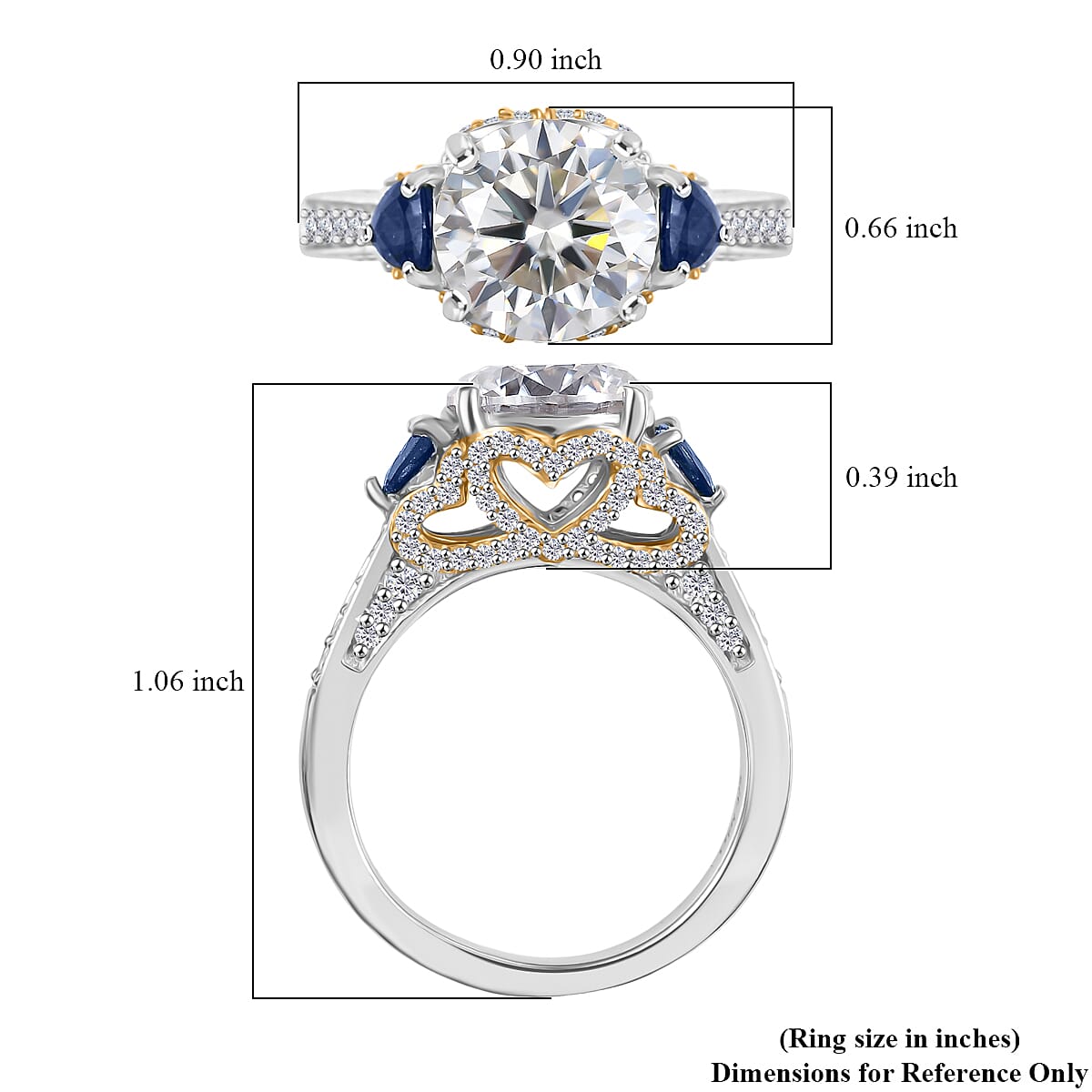 D'Joy Heart and Arrow Cut Moissanite and Masoala Sapphire 4.10 ctw Ring in 18K Vermeil YG and Rhodium Over Sterling Silver (Size  9.0) image number 5