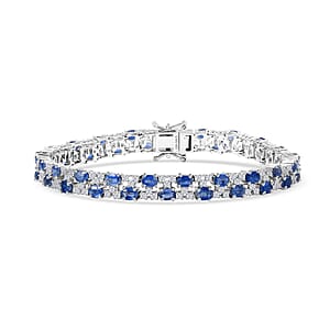 D'Joy Kashmir Kyanite and White Zircon 12.80 ctw Celestial Symphony Bracelet in Rhodium Over Sterling Silver (7.25 In)