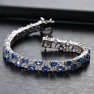D'Joy Kashmir Kyanite and White Zircon 12.80 ctw Celestial Symphony Bracelet in Rhodium Over Sterling Silver (7.25 In)