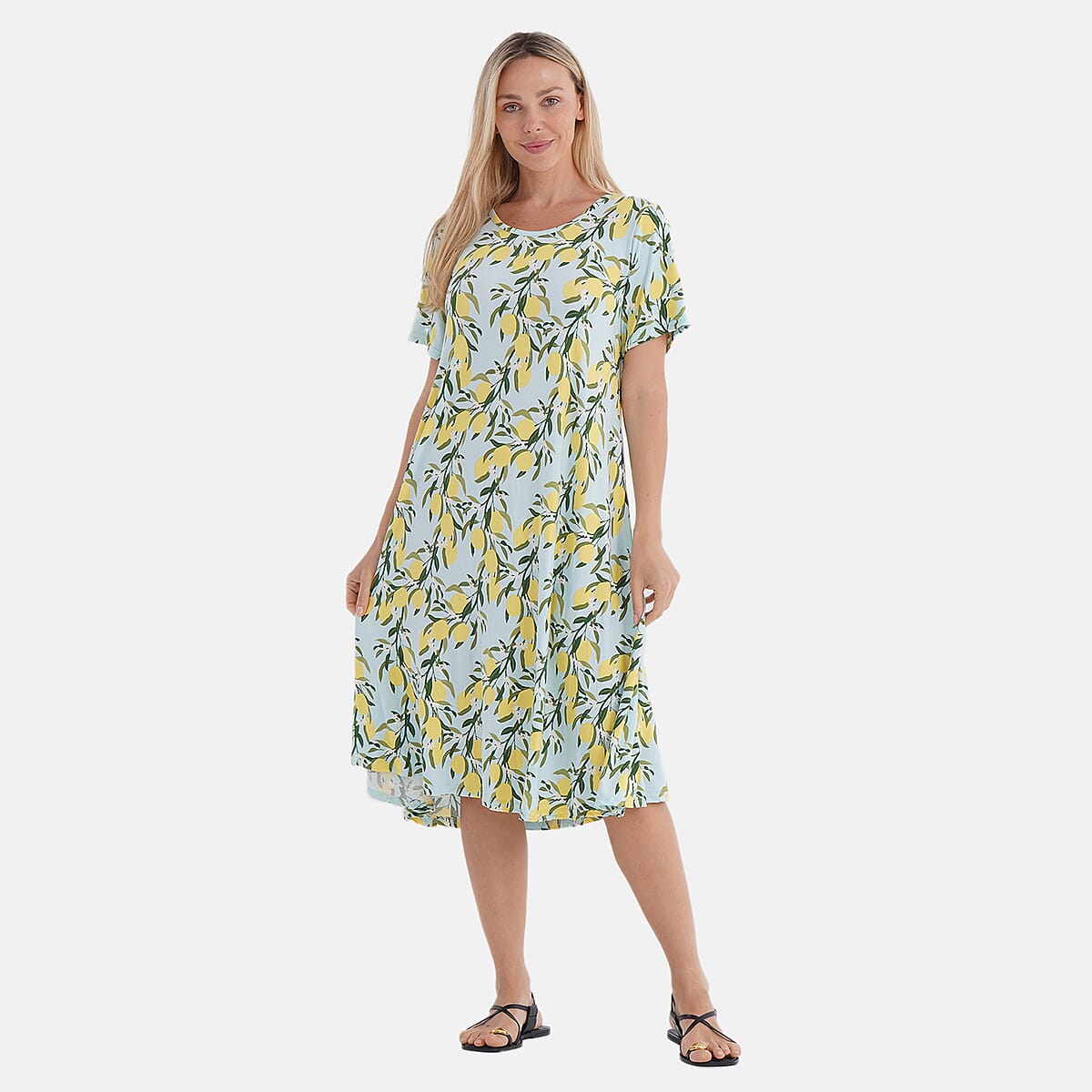 Tamsy Lemon Double Knit Brushed A-Line Dress with Short Sleeves - One Size Fits Most image number 0