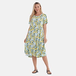 Tamsy Lemon Double Knit Brushed A-Line Dress with Short Sleeves - One Size Fits Most