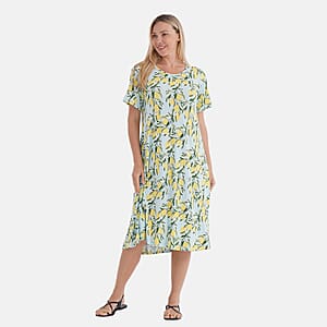 Tamsy Lemon Double Knit Brushed A-Line Dress with Short Sleeves - One Size Fits Most