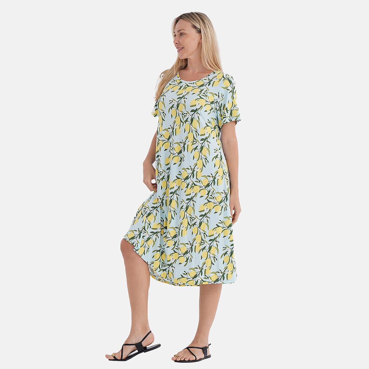 Tamsy Lemon Double Knit Brushed A-Line Dress with Short Sleeves - One Size Fits Most image number 2