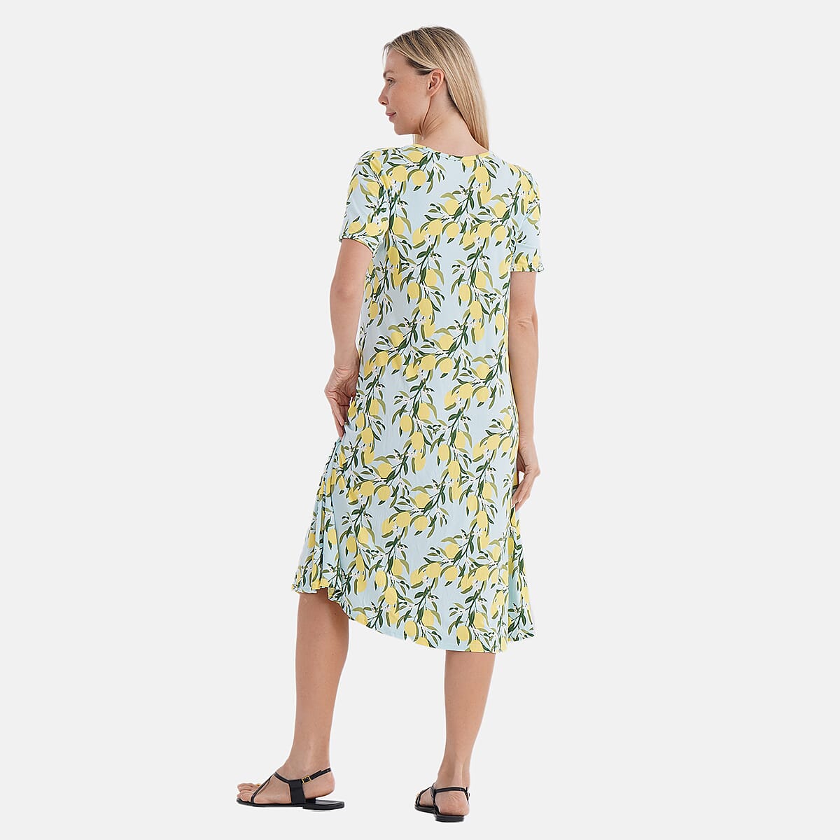 Tamsy Lemon Double Knit Brushed A-Line Dress with Short Sleeves - One Size Fits Most image number 3