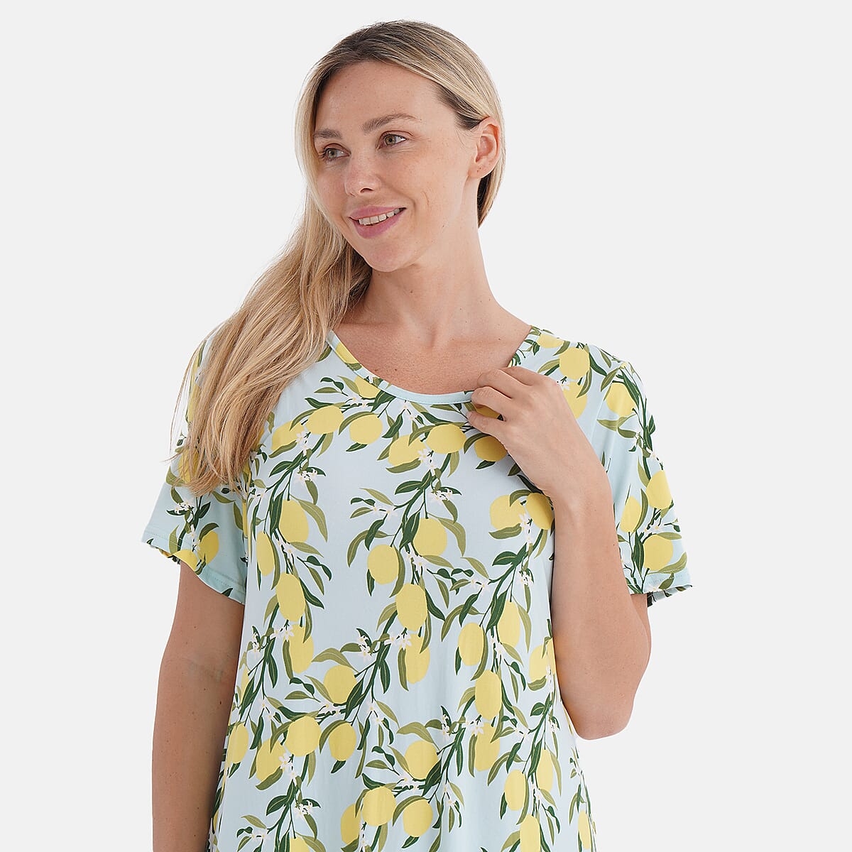 Tamsy Lemon Double Knit Brushed A-Line Dress with Short Sleeves - One Size Fits Most image number 4