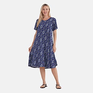 Tamsy Kaleidoscope Double Knit Brushed A-Line Dress with Short Sleeves - One Size Fits Most