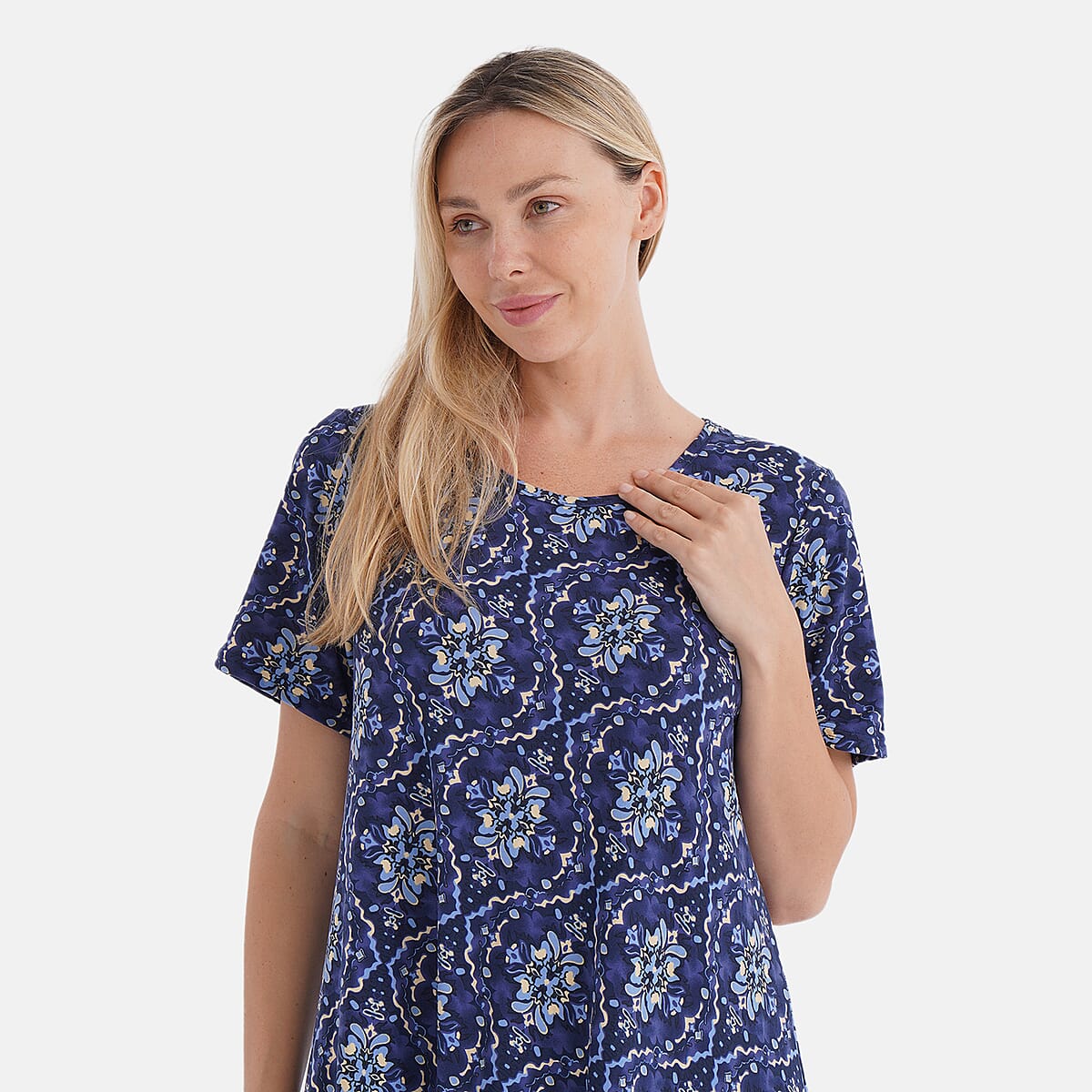 Tamsy Kaleidoscope Double Knit Brushed A-Line Dress with Short Sleeves - One Size Fits Most image number 4