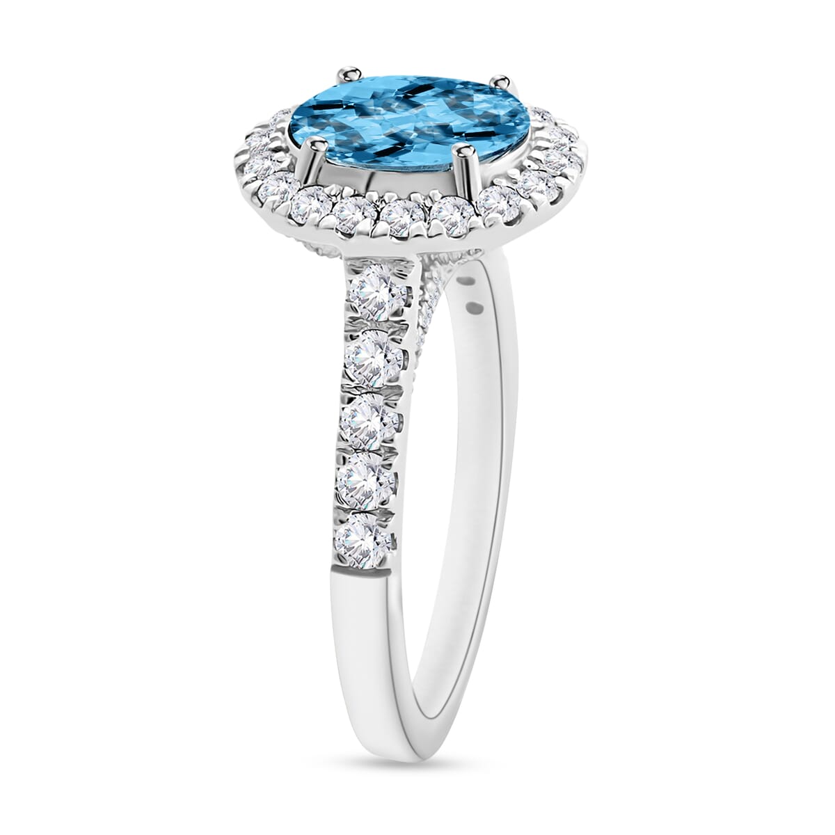 Rhapsody AAAA Santa Maria Aquamarine and E-F VS2 Diamond 2.75 ctw Ring in 950 Platinum (Size  10.0) 6 Grams image number 2