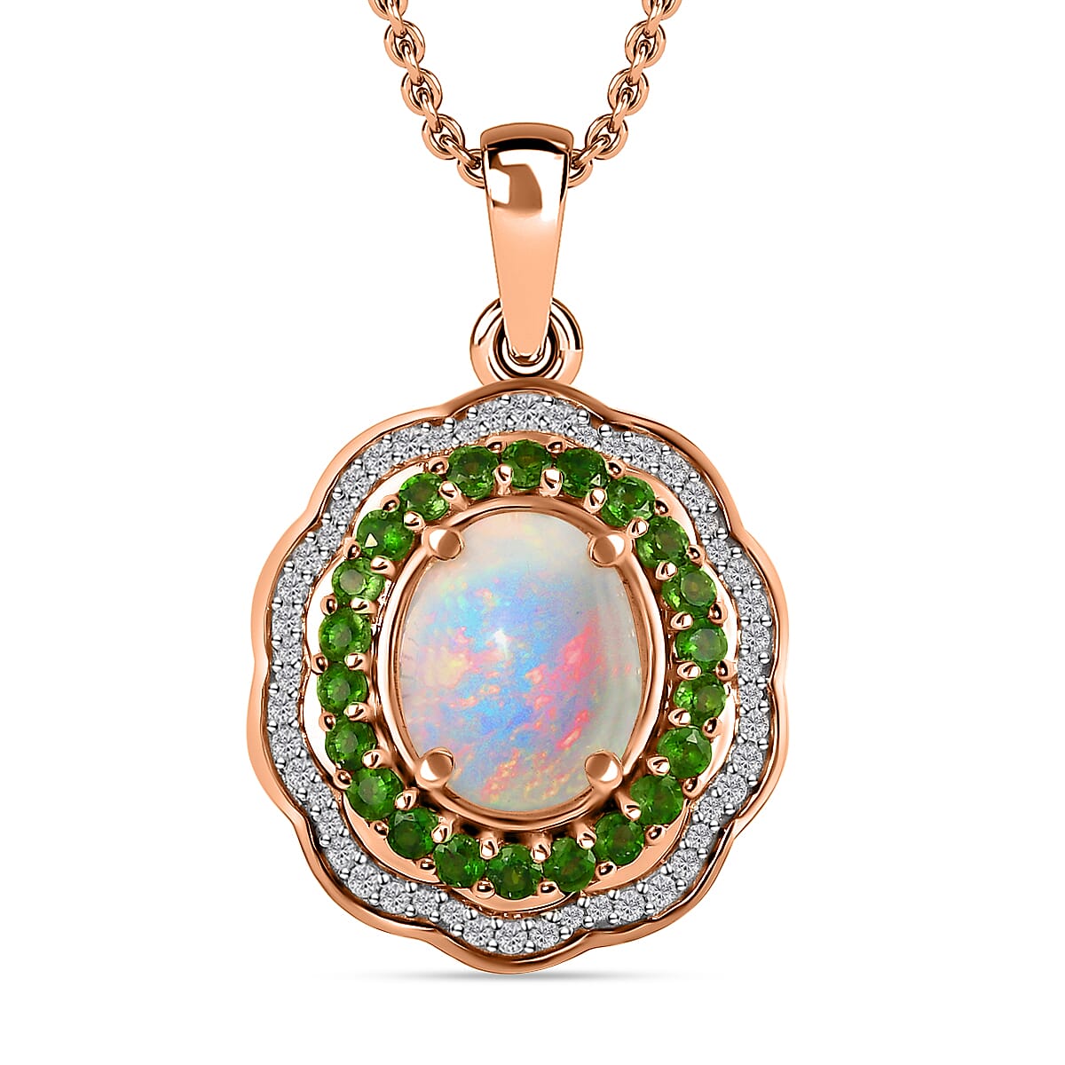 Premium Ethiopian Welo Opal and Multi Gemstone 4.90 ctw Pendant in 18K Vermeil Rose Gold Over Sterling Silver image number 0