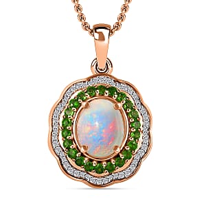 Premium Ethiopian Welo Opal and Multi Gemstone 4.90 ctw Pendant in 18K Vermeil Rose Gold Over Sterling Silver