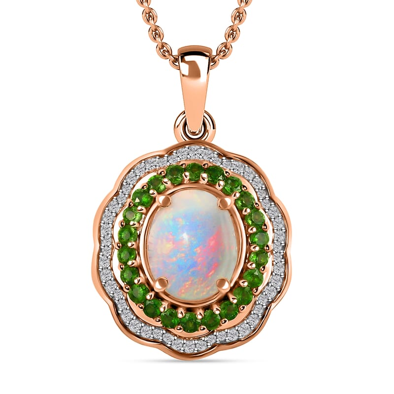 Premium Ethiopian Welo Opal and Multi Gemstone 4.90 ctw Pendant in 18K Vermeil Rose Gold Over Sterling Silver