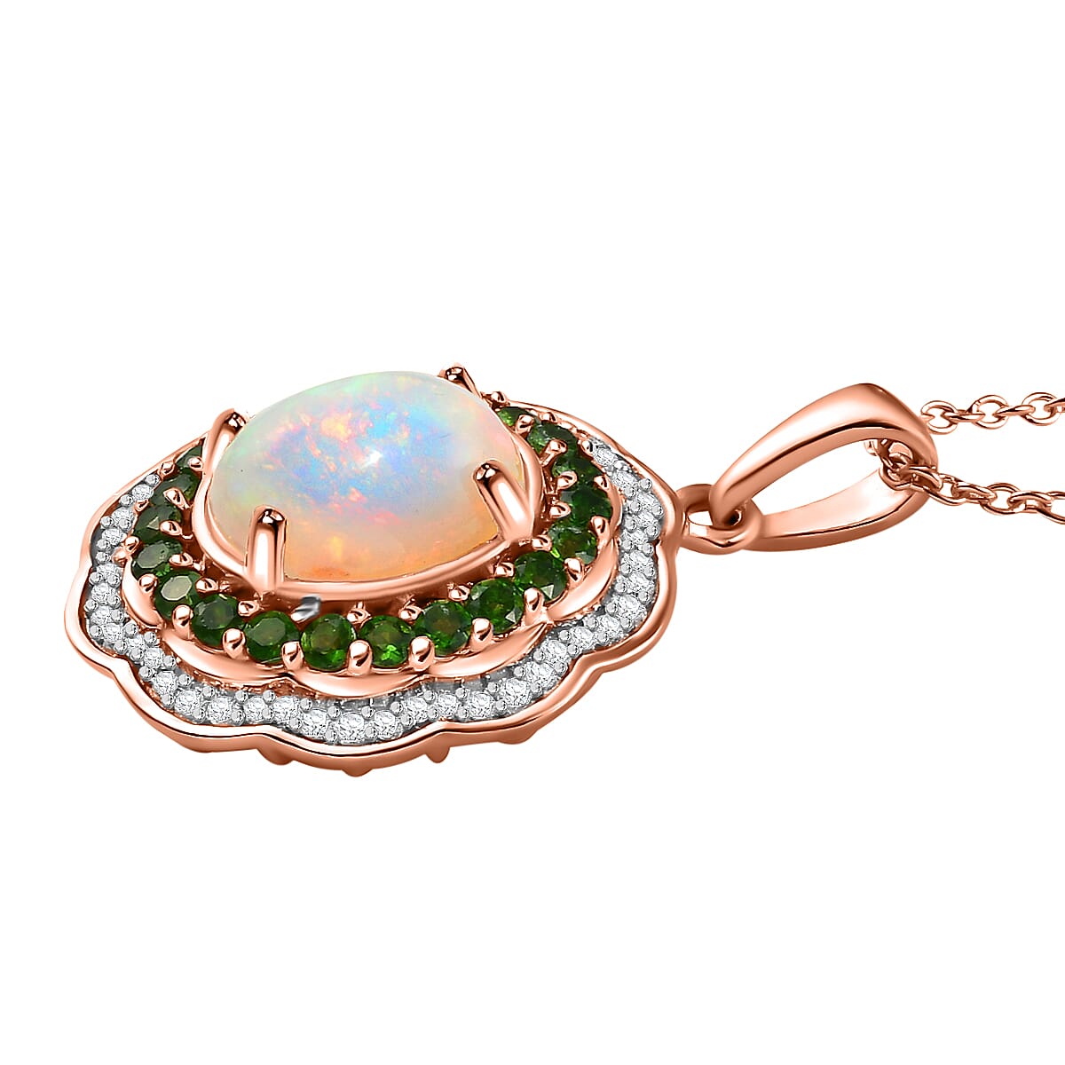 Premium Ethiopian Welo Opal and Multi Gemstone 4.90 ctw Pendant in 18K Vermeil Rose Gold Over Sterling Silver image number 2