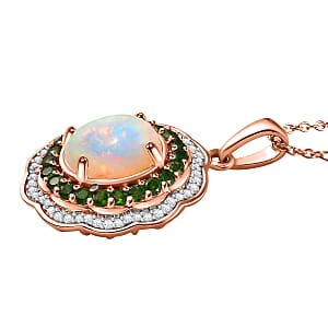 Premium Ethiopian Welo Opal and Multi Gemstone 4.90 ctw Pendant in 18K Vermeil Rose Gold Over Sterling Silver (Del. in 10-12 Days)