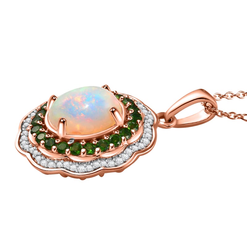 Premium Ethiopian Welo Opal and Multi Gemstone 4.90 ctw Pendant in 18K Vermeil Rose Gold Over Sterling Silver