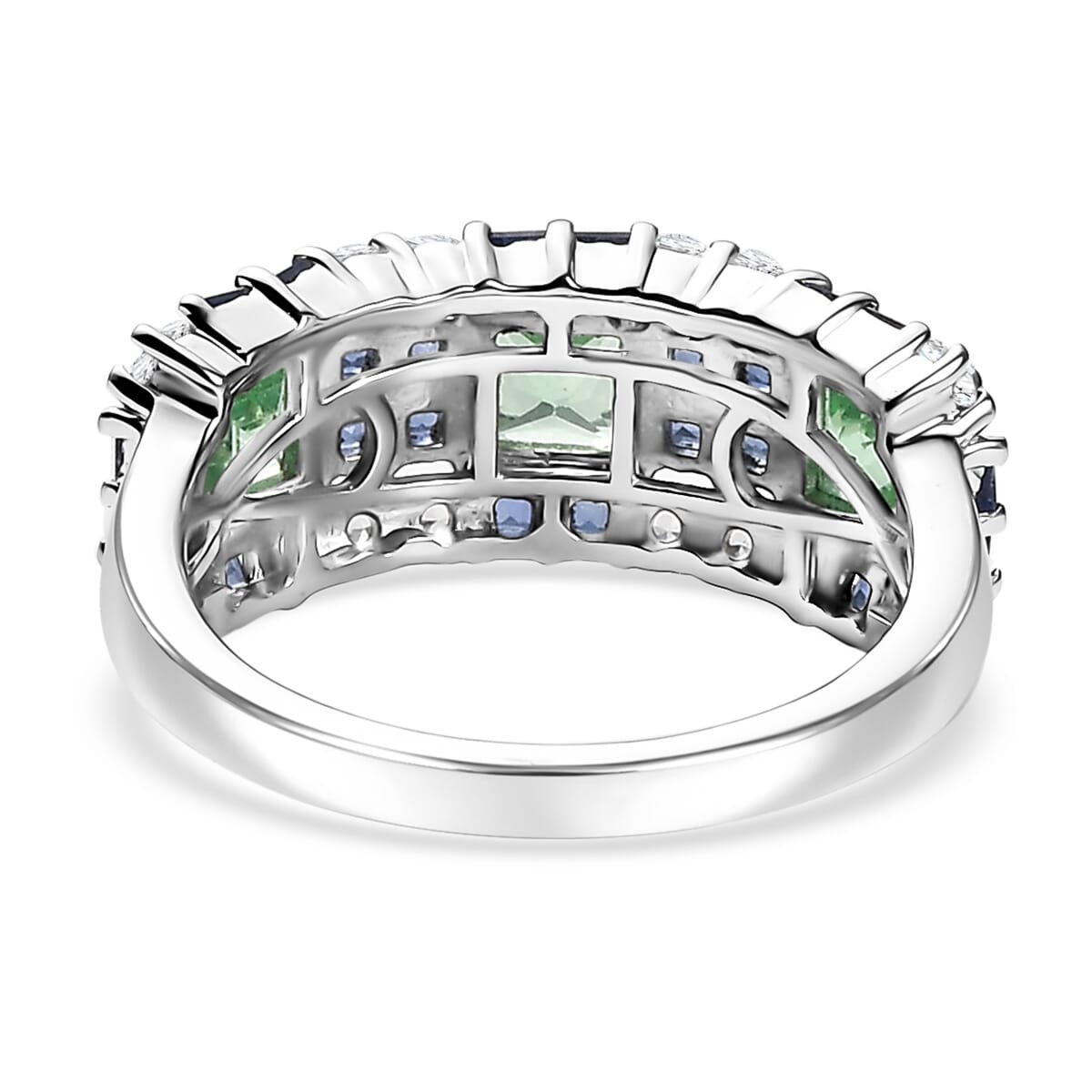 D'Joy Lab Created Mint Green, Blue and White Sapphire 3.55 ctw Art Deco Ring in Rhodium Over Sterling Silver (Size 6.0)  image number 4