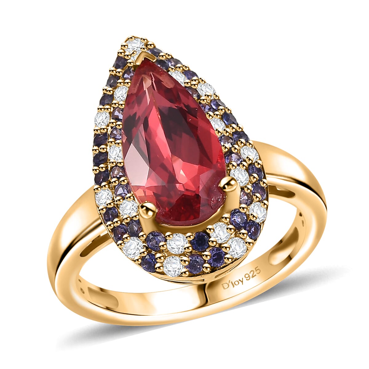 Lab Created Padparadscha Sapphire, Lab Created Multi Sapphire Ring in 18K Vermeil YG Over Sterling Silver (Size 10.0) 5.25 ctw image number 0