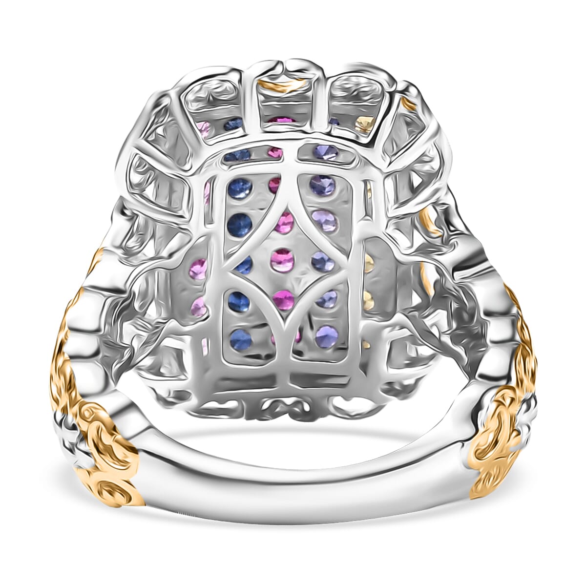 Lab Created Yellow Sapphire and Simulated Ruby 1.55 ctw Ring in Vermeil YG and Platinum Over Sterling Silver (Size 10.0) image number 4
