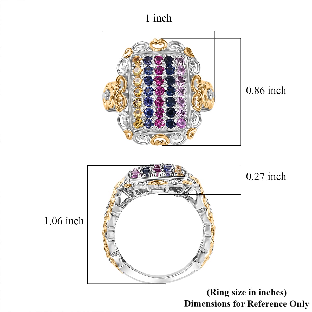 Lab Created Yellow Sapphire and Simulated Ruby 1.55 ctw Ring in Vermeil YG and Platinum Over Sterling Silver (Size 10.0) image number 5