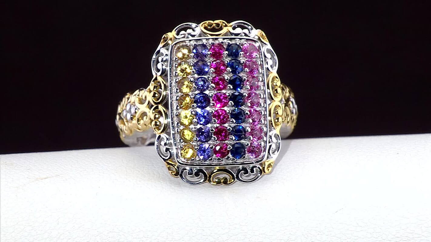 Lab Created Yellow Sapphire and Simulated Ruby 1.55 ctw Ring in Vermeil YG and Platinum Over Sterling Silver (Size 10.0)