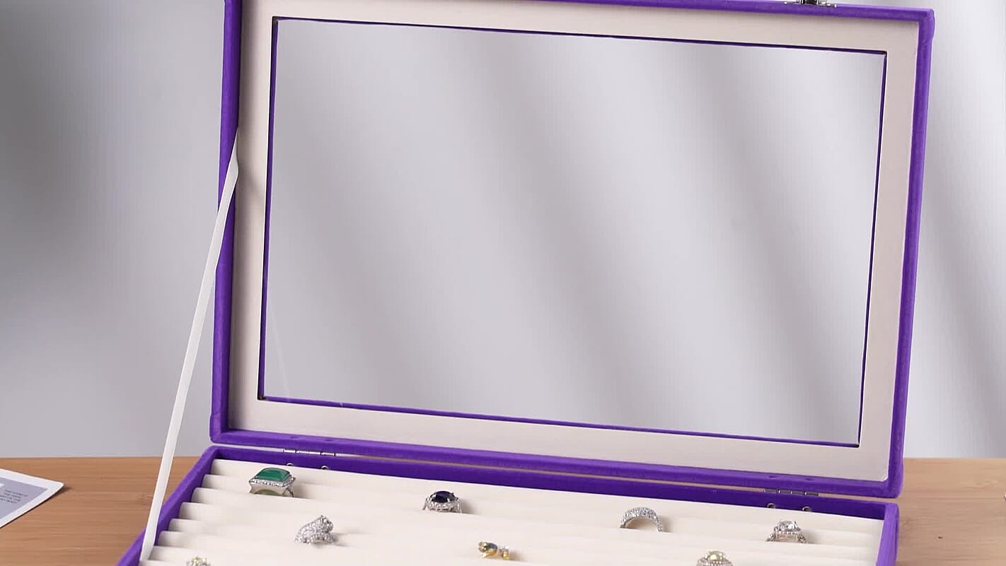 Purple and Cream Velvet Ring Box with Clear Glass Window
