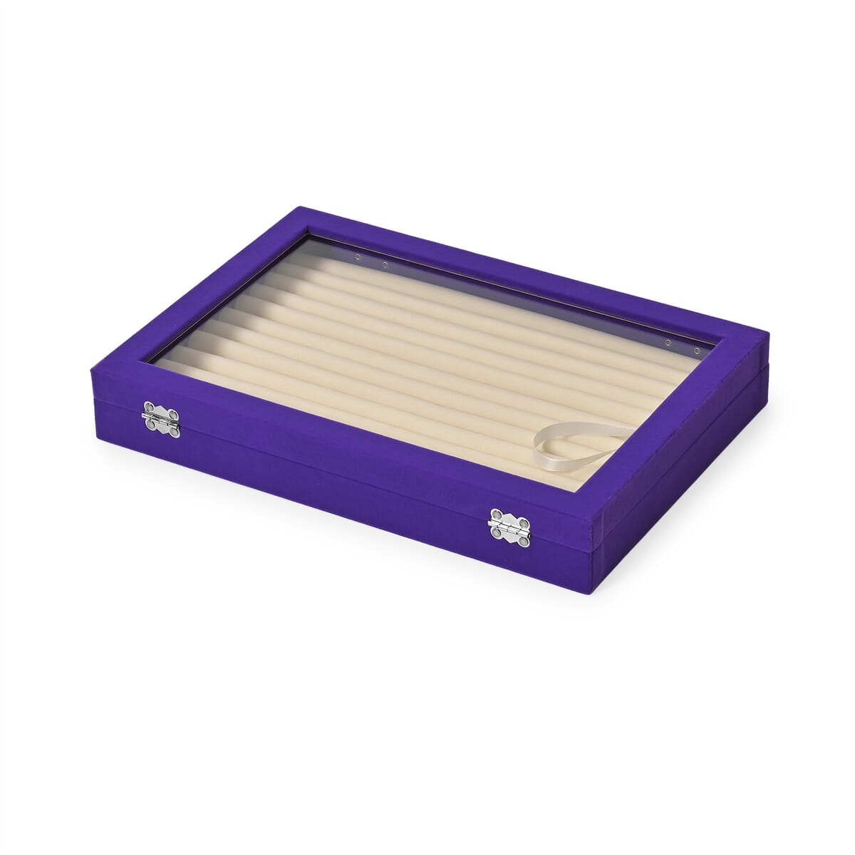 Purple and Cream Velvet Ring Box with Clear Glass Window and Anti Tarnish Lining (150 Rings Hold) image number 2