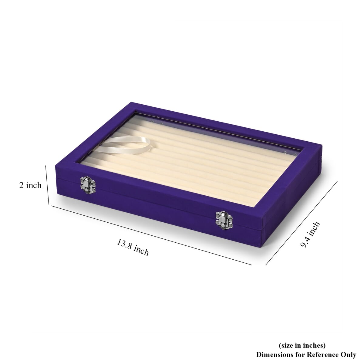 Purple and Cream Velvet Ring Box with Clear Glass Window and Anti Tarnish Lining (150 Rings Hold) image number 3