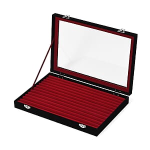 Black and Wine Red Velvet Ring Box with Clear Glass Window and Anti Tarnish Lining (150 Rings Hold)