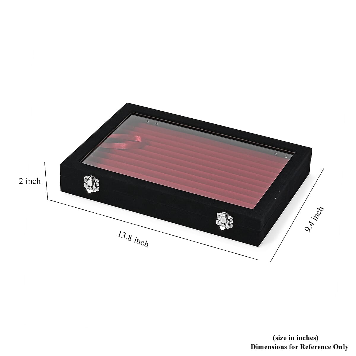 Black and Wine Red Velvet Ring Box with Clear Glass Window and Anti Tarnish Lining (150 Rings Hold) image number 3