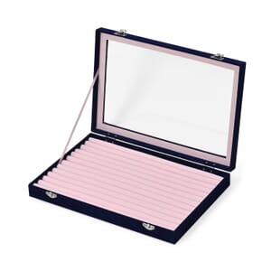 Dark Blue and Pink Velvet Ring Box with Clear Glass Window and Anti Tarnish Lining (150 Rings Hold)
