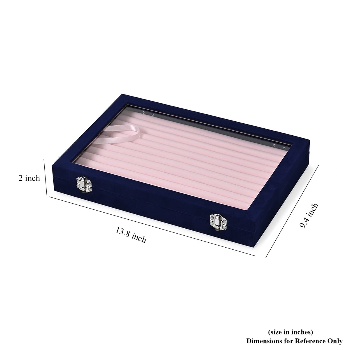 Dark Blue and Pink Velvet Ring Box with Clear Glass Window and Anti Tarnish Lining (150 Rings Hold) image number 3