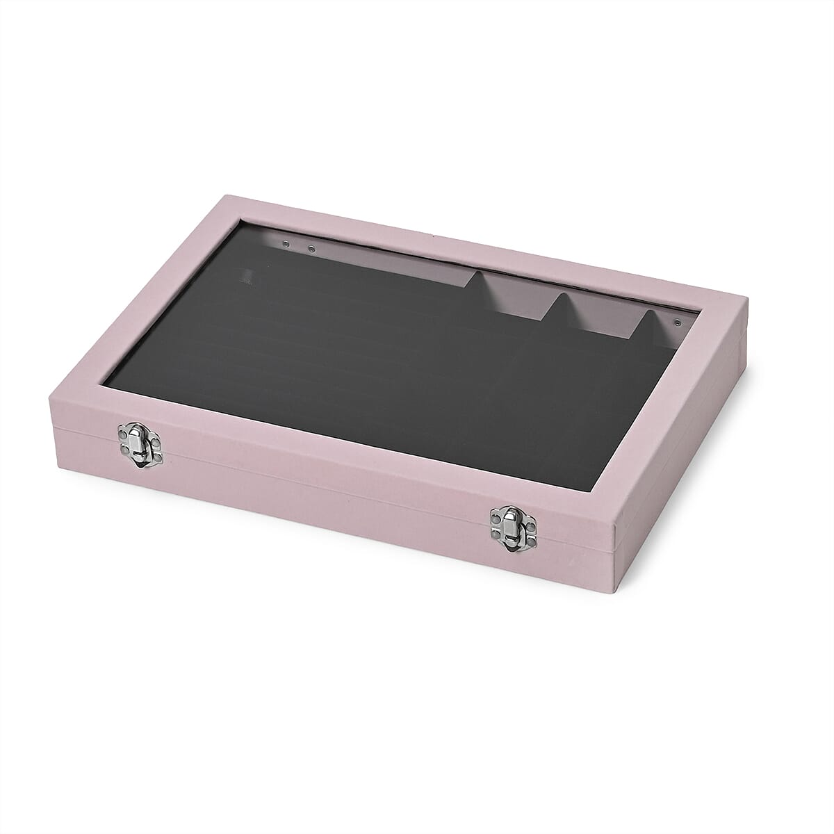 Pink and Black Velvet Ring Box with Clear Glass Window and Anti Tarnish Lining  image number 1